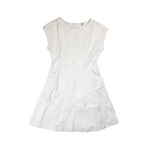 UNIQLO White Vertical Seersucker Round Neck Short Sleeve Dress Women's Size M